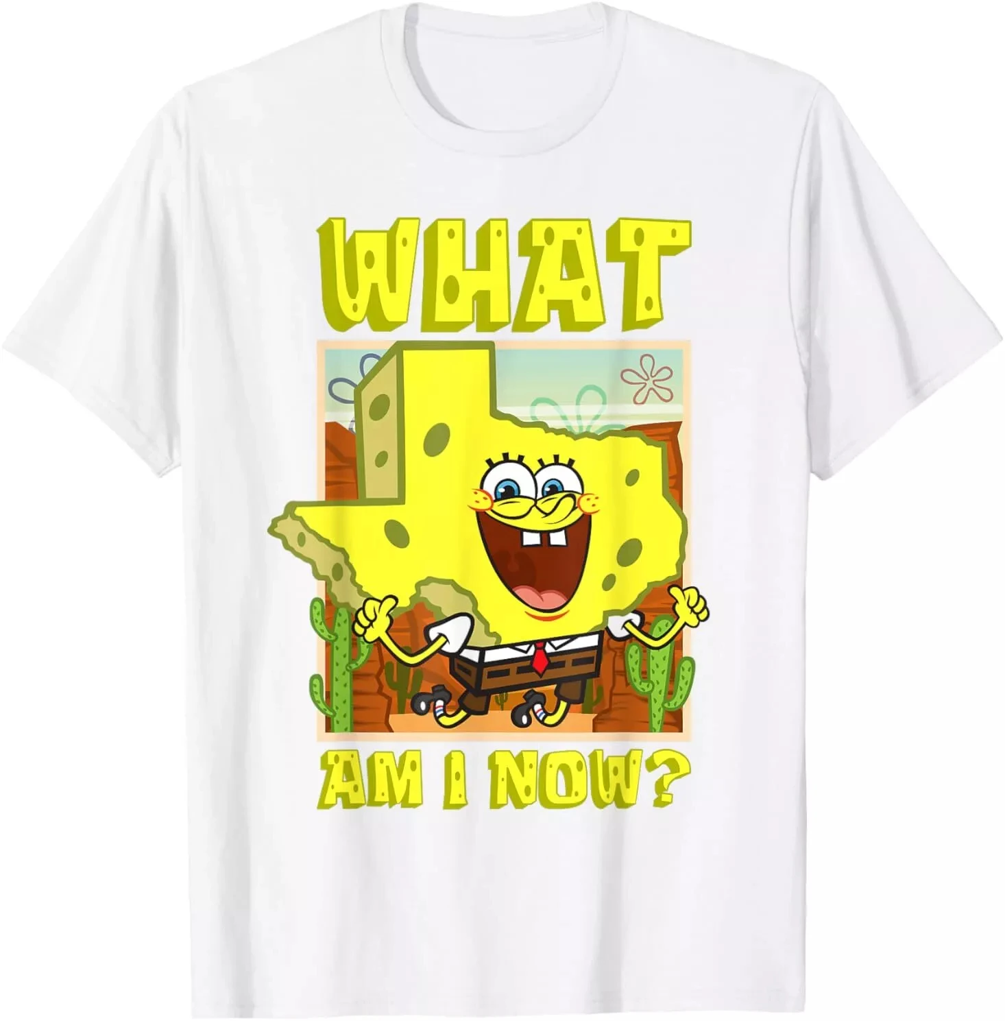 

Mademark SpongeBob SquarePants Texas Map What Am I Техасская футболка Летняя мужская женская футболка в стиле Харадзюку Свободные Y2K