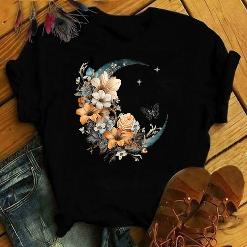 New Hot Flower Moon Butterfly T-Shirts Fashion Women Girls Summer Tee Shirt Unisex Casual Short Sleeve Round Neck Tops T-Shirts