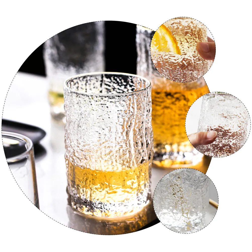 1Pcs Bark Finish Glass Cup Clear Bright Transparent Drinking Cup for Juice Water Milk Tea Suitable Home Office Restaurant Bar