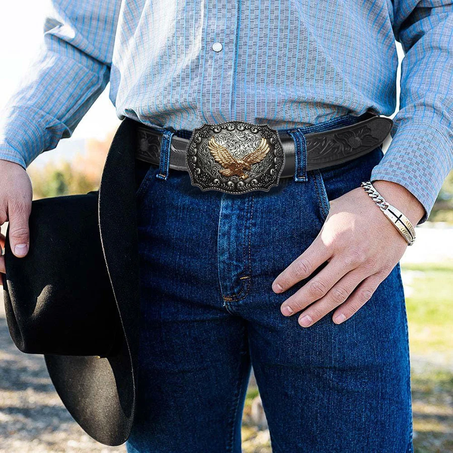 1 Stück Herren-Gürtel im Western-Stil mit kleinen Adlermustern, geschnitzten Blumenmustern und langen Hornverzierungen, Retro-Stil, perfekt für Männer. – Detail 7