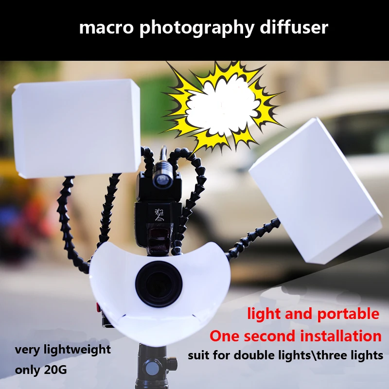 DIY Macro photography diffusers teeth mouth dentist double three flashlights soft light boards ceramics metal photo diffuser cap