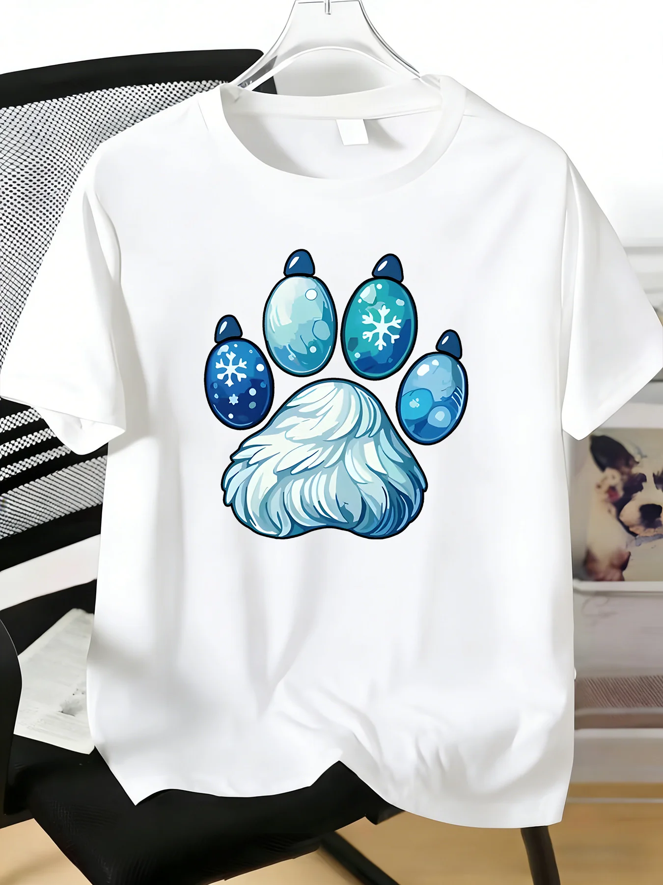 Men Red Short Sleeve Tee Winter Snow Puppy Paw Xmas Bauble Print Soft Cotton Holiday Crew Neck Loose Animal Graphic Daily Top