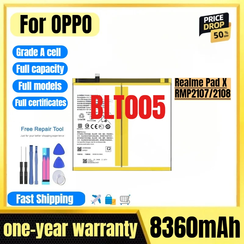 

BLT005 for OPPO Realme Pad X RMP2107/2108 Tablet Battery High Quality High Capacity Replacement Bateria Grade A Cell with Tools