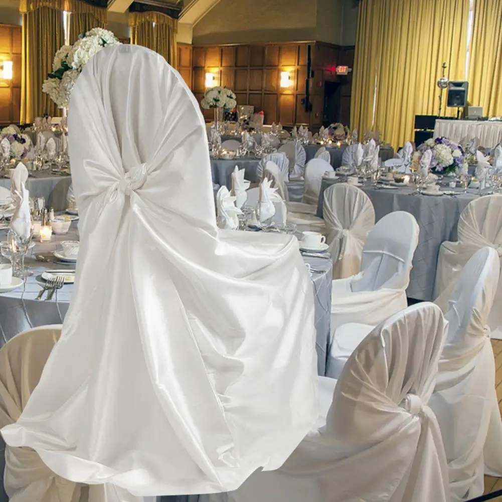 Chair Covers Wedding Banquet Party Decoration Dust-proof Satin Skirted Back Self-tie Chair Cover Protector Event Party Supplies