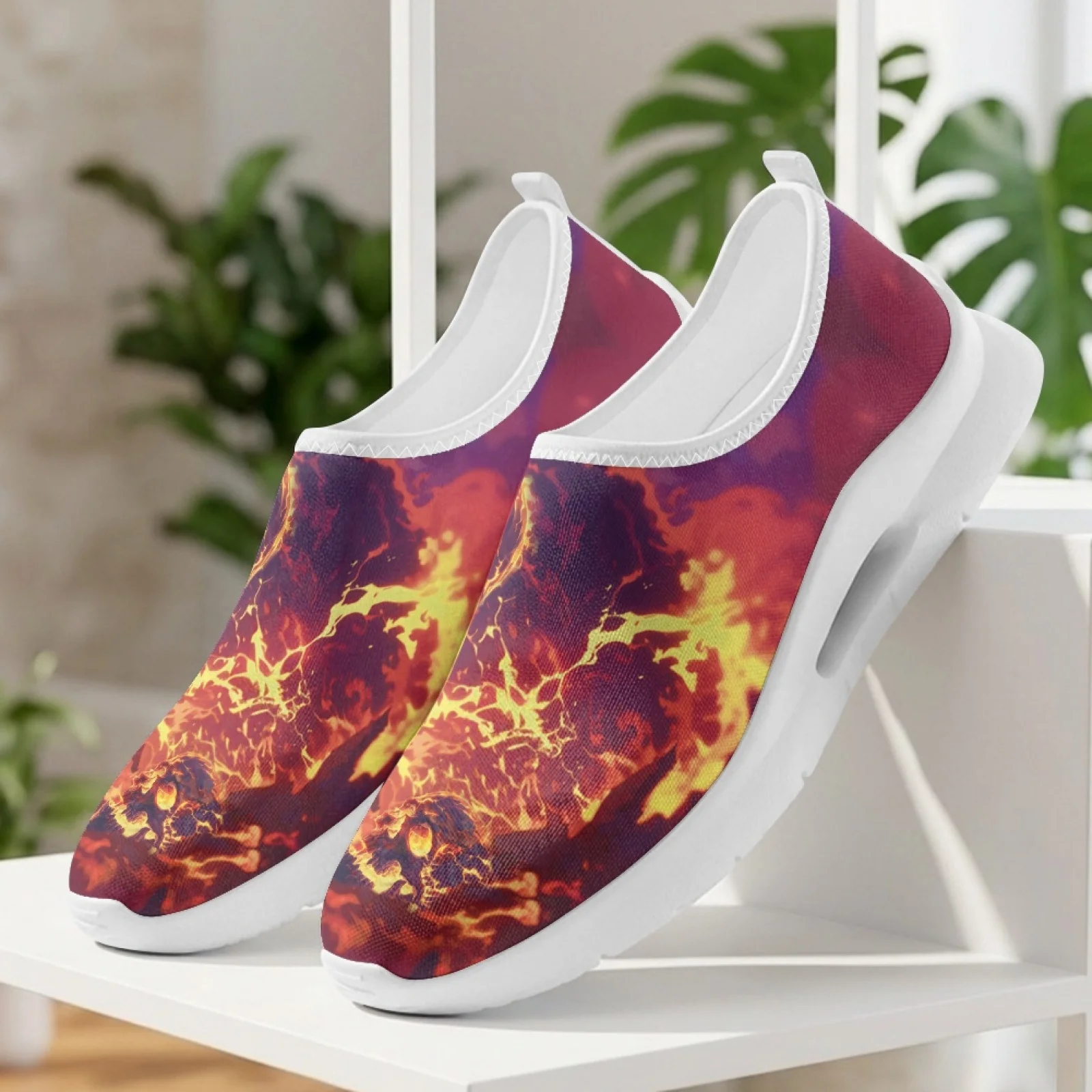 PENSTROLL Fire Skull Print Classic Nurse Shoes for Women Running Mesh & EVA Casual Shoes Walking Shoes
