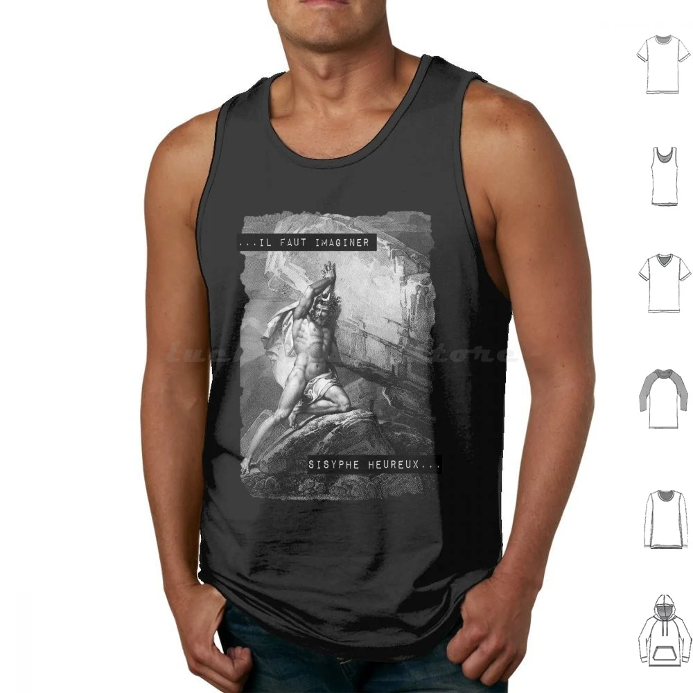 Sisyphus Tank Tops Vest Sleeveless Sisyphus Mitology Philosophy Camus Original Art Hatching Cross Hatching Black And