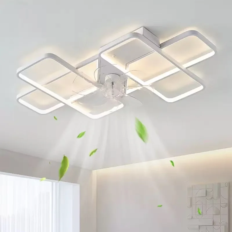 Modern LED Ceiling Fan Light 110V/220v Black Geometric Ceiling Fan With Remote 6-Speed Dimmable Fan Lamp  Living Room Bedroom