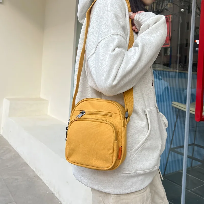 

Canvas Simple Casual Pure Color Versatile Single Shoulder Crossbody Phone Bag Small Square Bag for Women