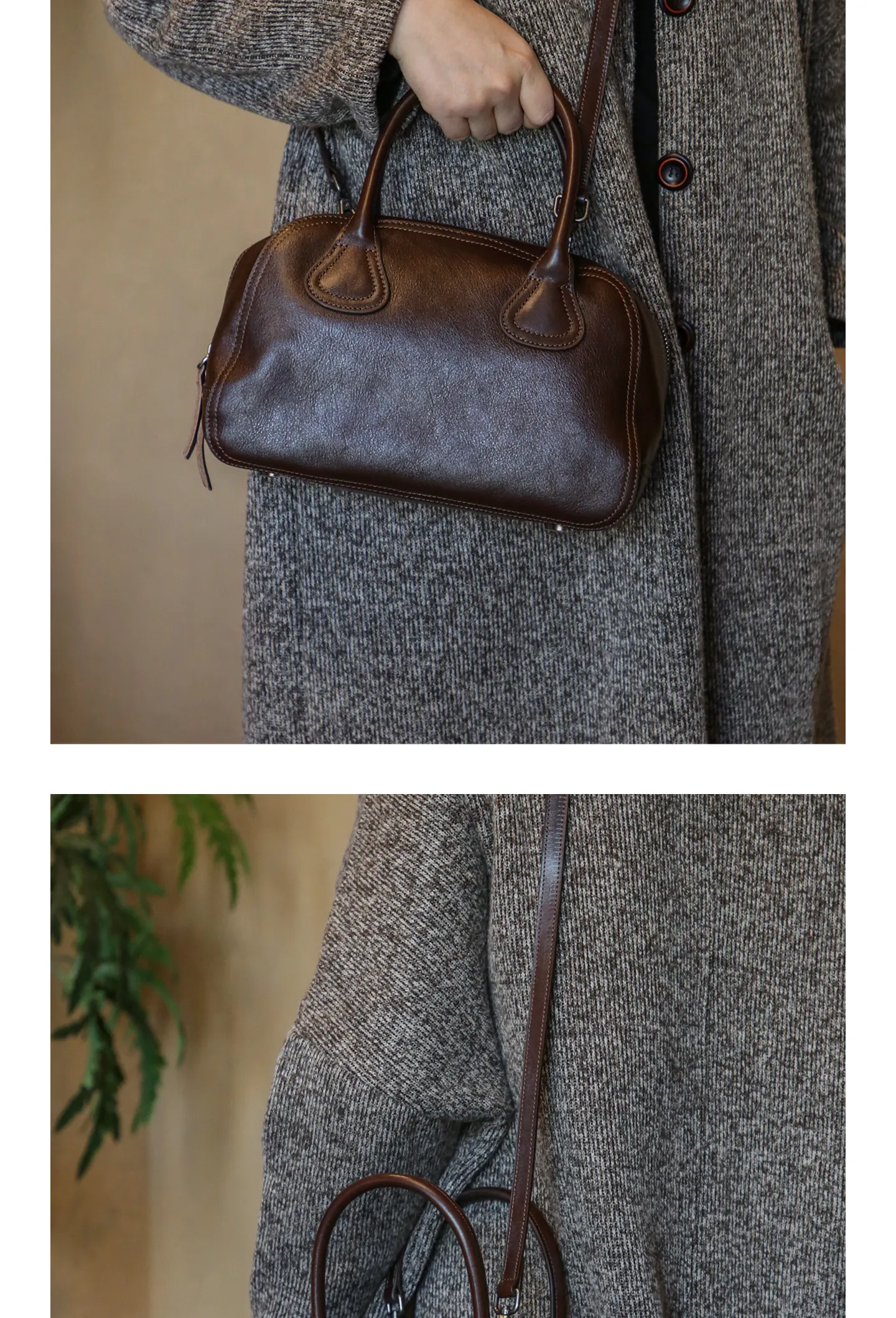 Einfache Vintage-Handtasche aus hochwertigem Echtleder für Damen, Luxus-Handtasche für Wochenendpartys, handgefertigte Schultertasche aus echtem Rindsleder für Frauen. – Detail 13