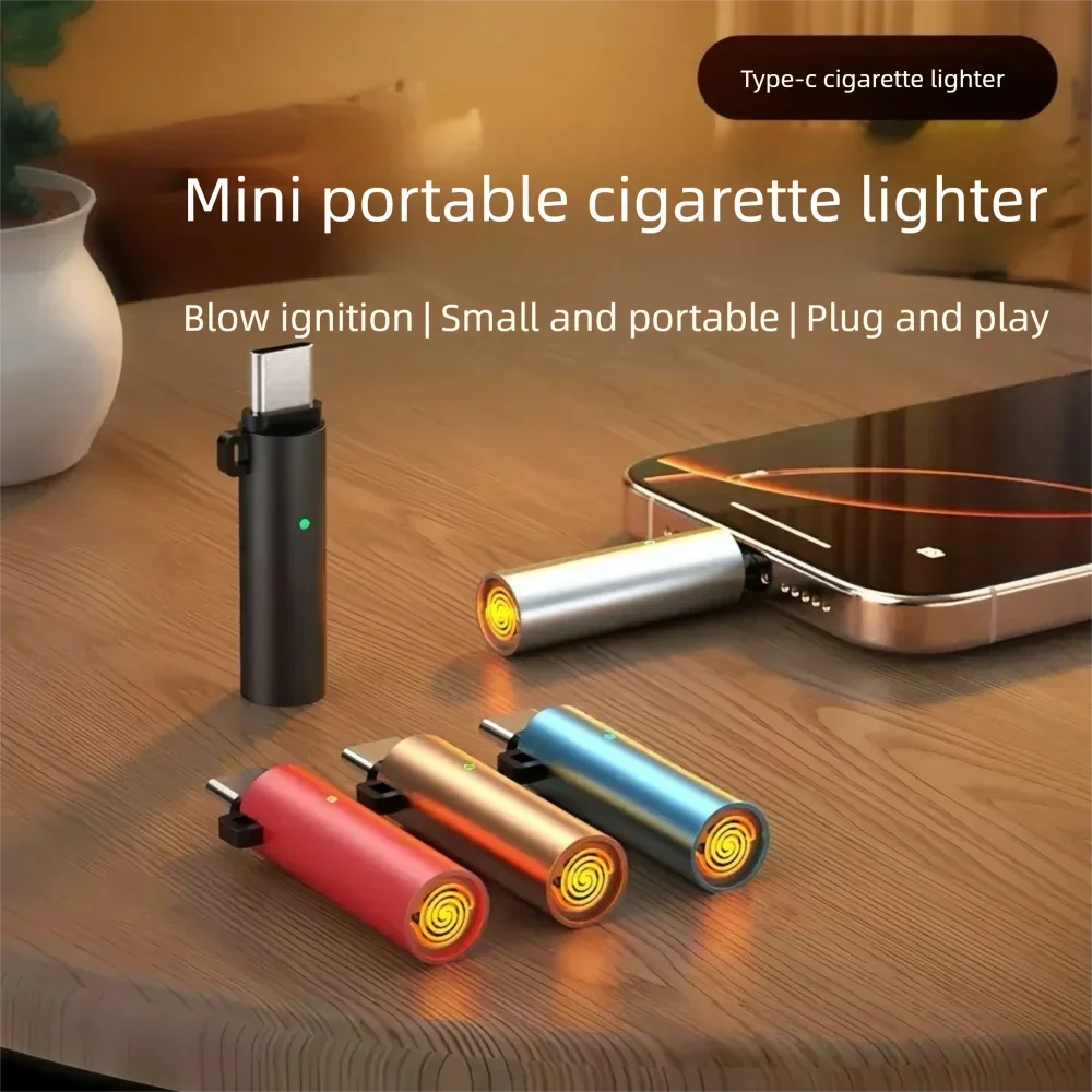 Outdoor Portable Type-c Mobile Phone Igniter, Mini Air Blower Cigarette Lighter, Windproof Tungsten Wire Electronic Lighter