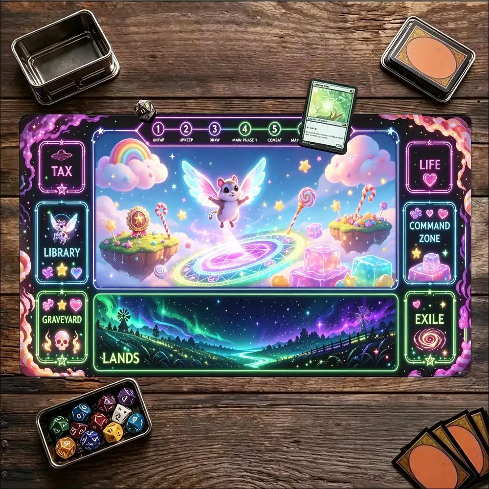 Dreamy Pastel Celestial Angel Large Game Mat Non‑Slip Rubber Playmat Rainbow Sky Layout Art for Trading Card Tabletop Gaming