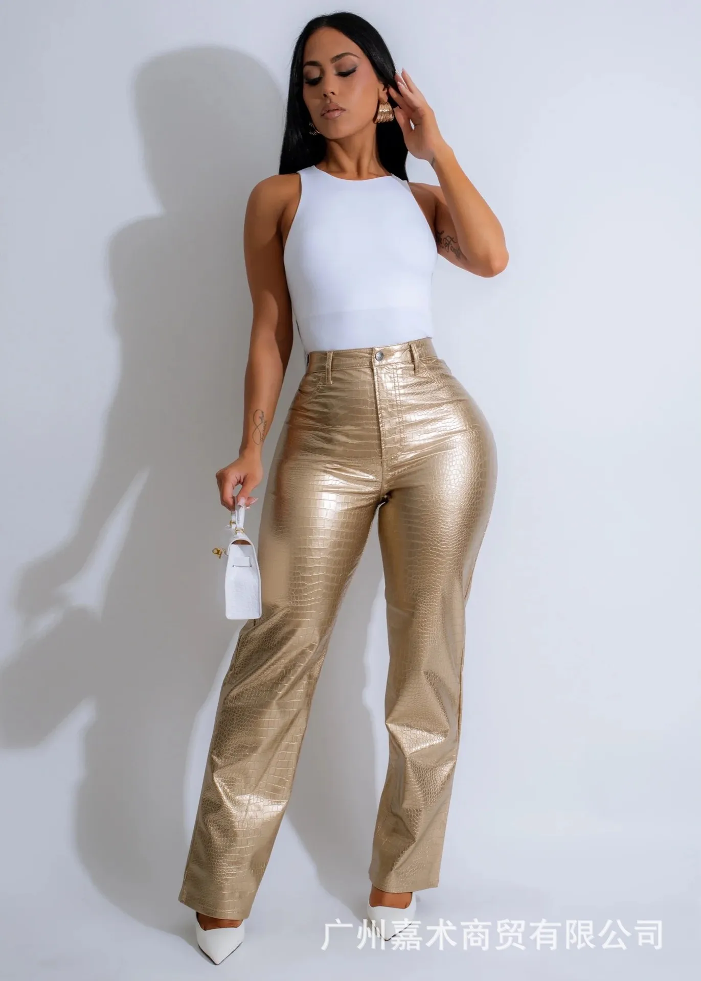 2025 新ファッションアメリカの女性のセクシーなソリッドカラーのスキニーレザーパンツ女性カジュアルトレンディな Sttraight スリムズボン服