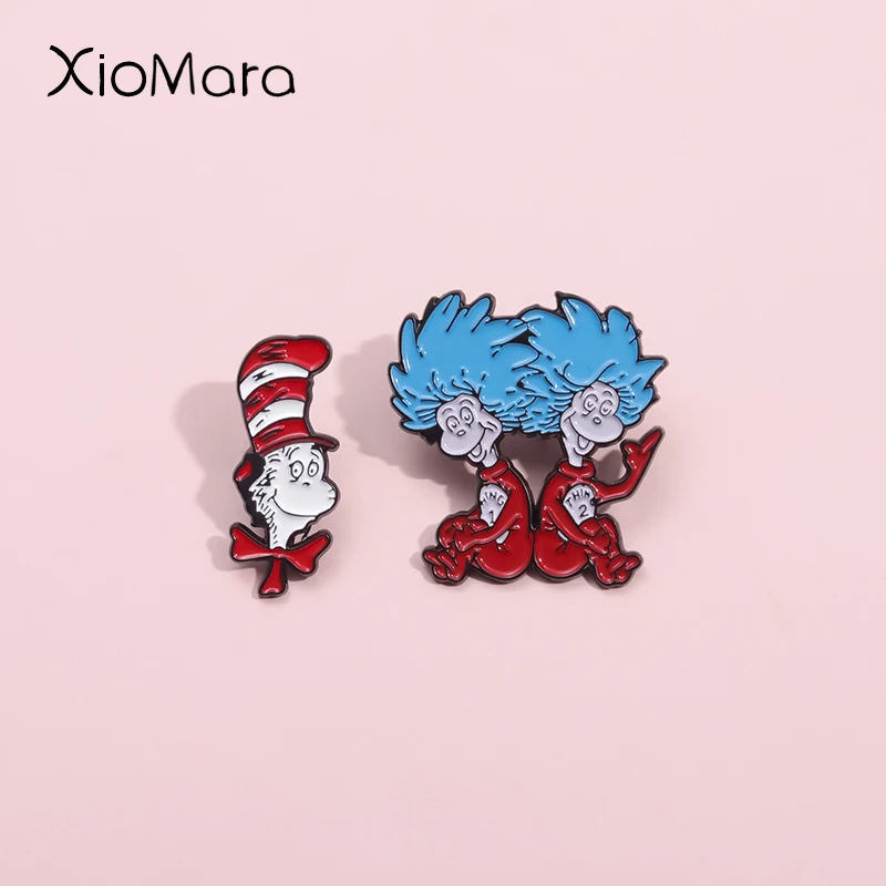 Cartoon Children's Literature Character Enamel Pins Cute Cat Wearing A High Hat Brooches Lapel Badges Funny Jewelry Gift For Kid