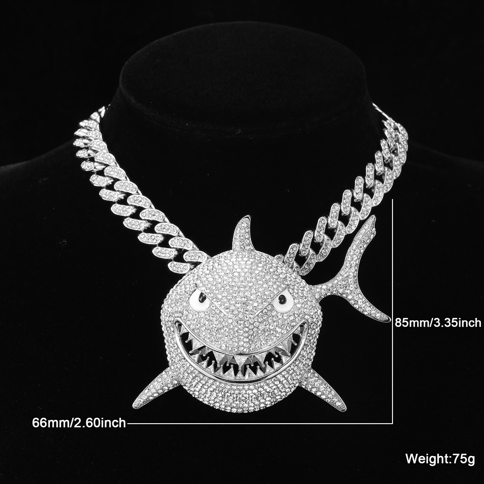 D&Z Fashion Full Of Zircon Big Shark Pendaant  13mm Cuban Chain HipHop Iced Out Shine Necklaces Fashion Jewelry For Man Gift