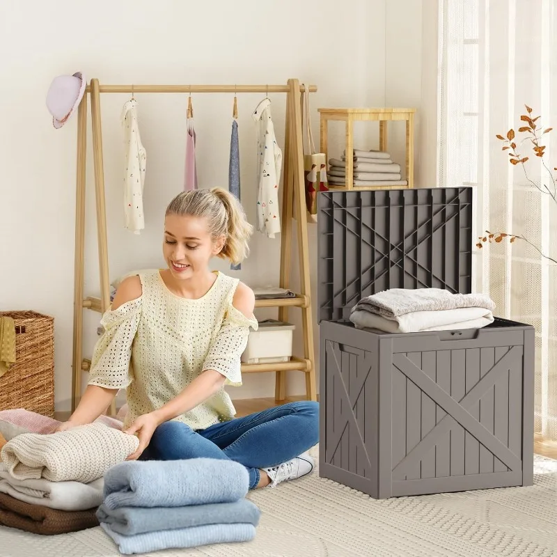 32 Gallon Outdoor Deck Box,Lockable Resin Waterproof Storage Box,UV Resistant,Weather Resistance,Outside Storage Bin for