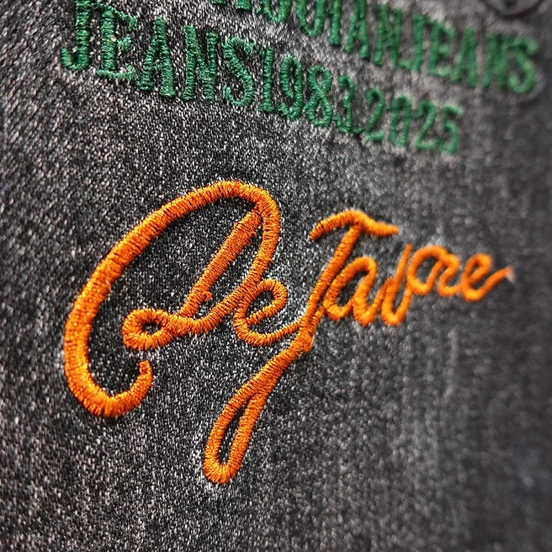 Pop ฤดูร้อนผู้ชายกางเกงยีนส์กางเกงขาสั้นปักแฟชั่นยืดตรง Slim ตรงสั้นกางเกงสบายๆกางเกงยีนส์ชาย Streetwear