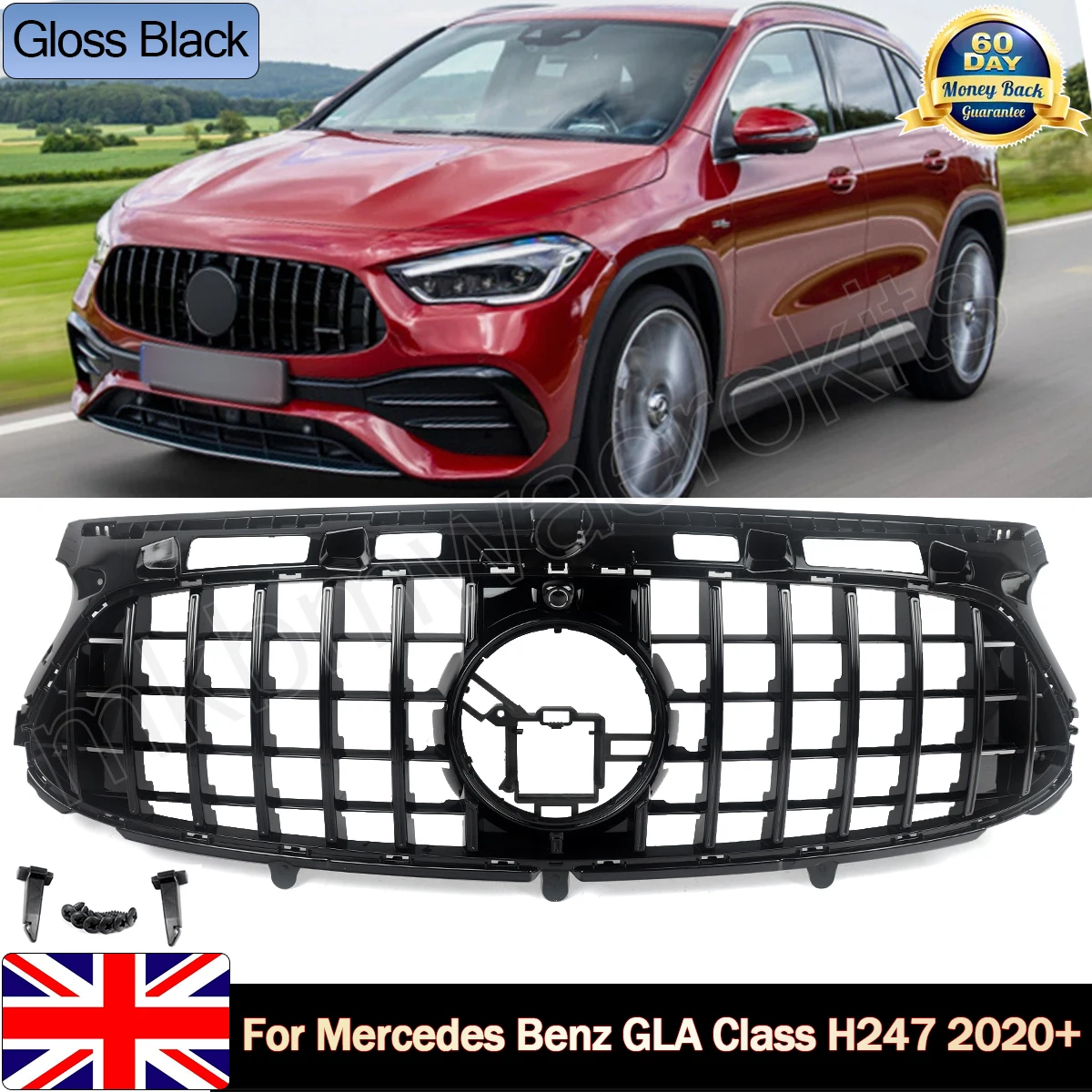 

SAIQINGSP Front Bumper Grille Gloss Black GT R Style For Mercedes Benz H247 GLA-Class 2020-2023 Car Accessories Tools