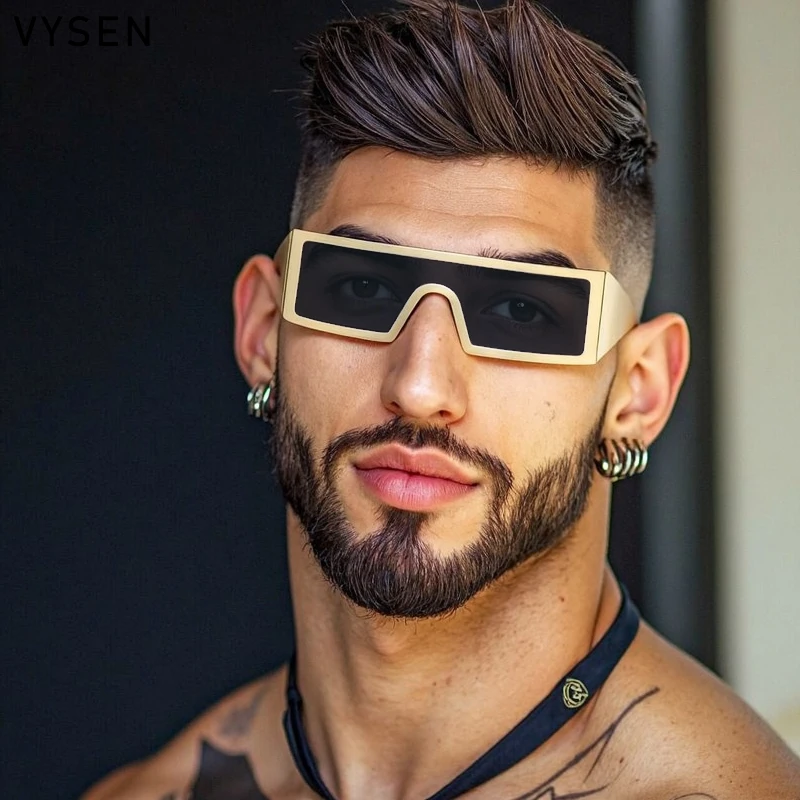 

Vintage Small Frame Y2K Punk One-Piece Shield Sunglasses Men 2025 Luxury Brand Trendy Metal Sun Glasses Outdoor Driving Eyewear