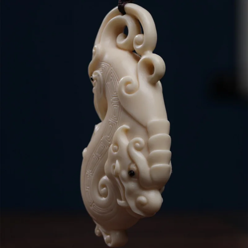 Factory Direct Supply Ivory Nut Prosperity Brought by the Dragon and the Phoenix Tag Pendant Men and Women Wear Pendant Carry-on