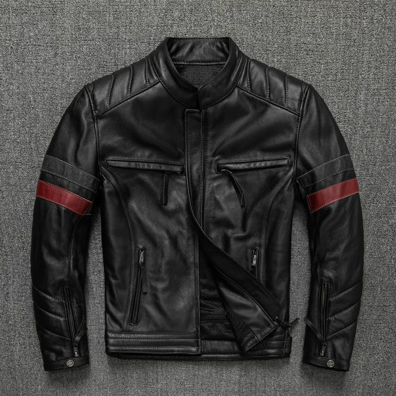 

Motorcycle suit pure top-grain cowhide leather men's cycling with protective gear stand-up collar