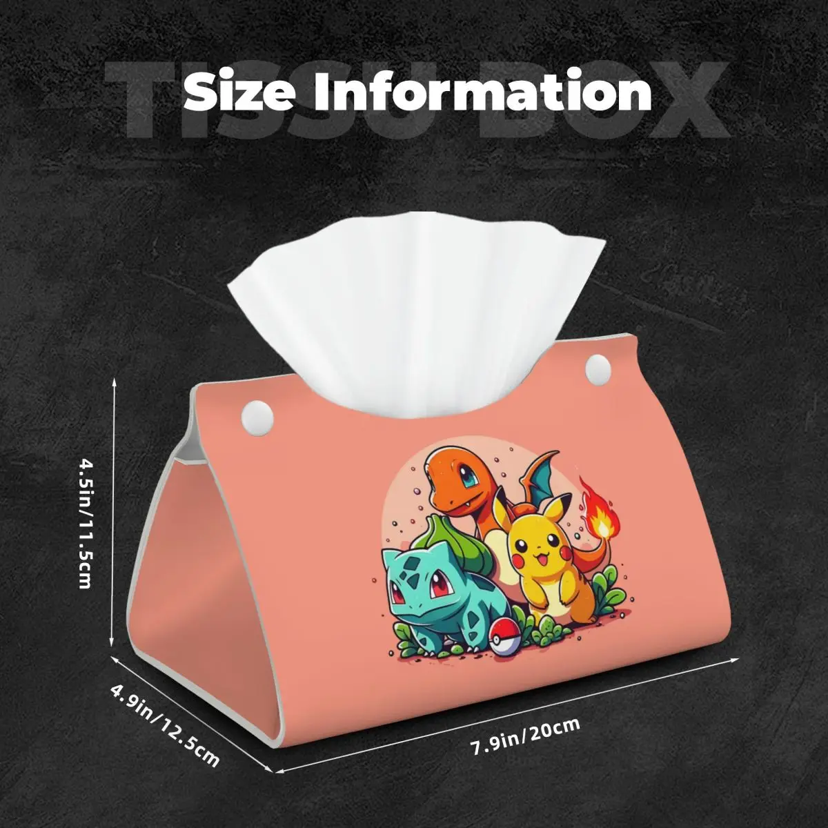 Custom Squirtles Tissue Box Holder Rectangular Video Games PU Leather Facial Tissue Box Cover for Car Bathroom