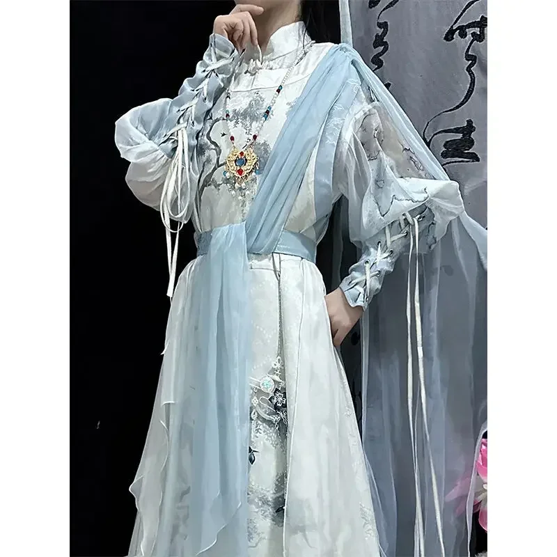 FC62025 Youth White Horse Drunken Spring Breeze Hanfu Fengjiu Shirt Improved Han Elements Round Neck Robe Summer Men's and @FC8！