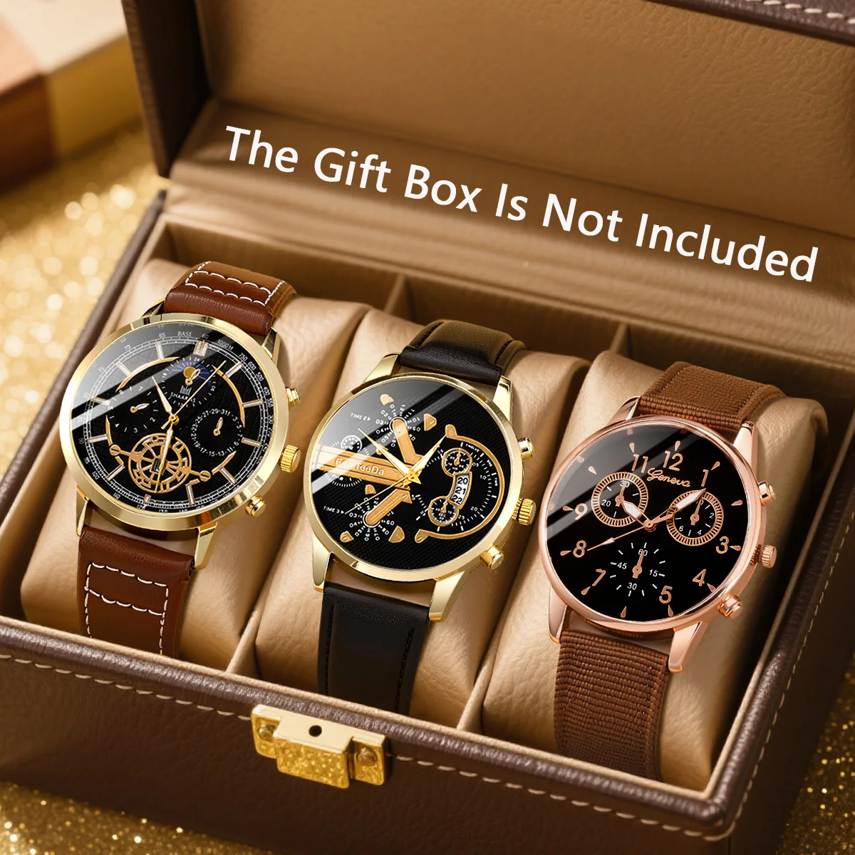 3pc fashionable new men's quartz watch, suitable for daily wear and holiday gifts