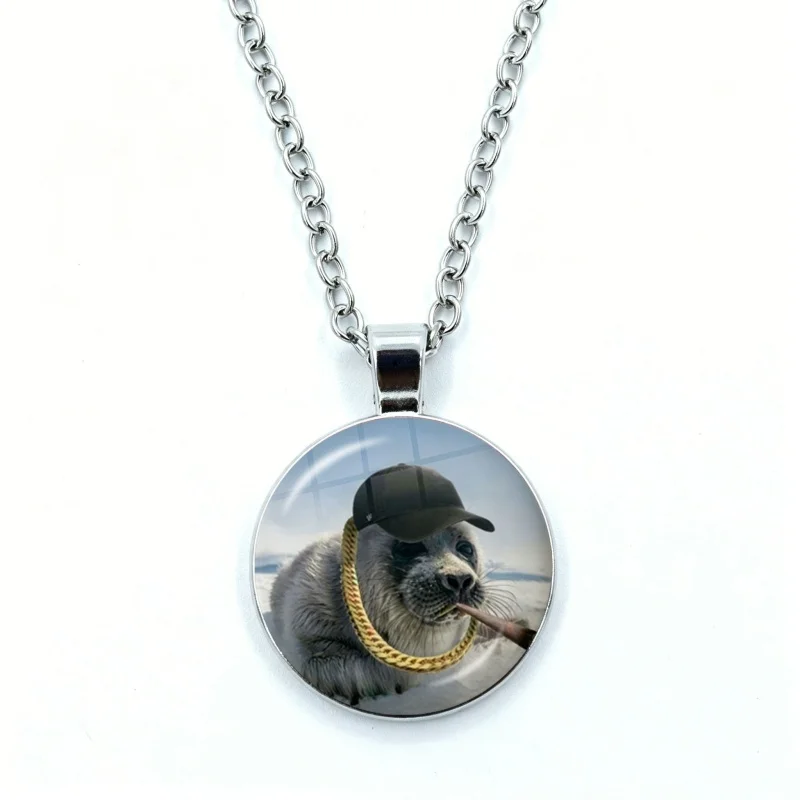 Seal Sea Cute Funny Necklace for Women Jewelry Cabochon Glass Pendant Fashion Statement Crystal Necklace Wholesale