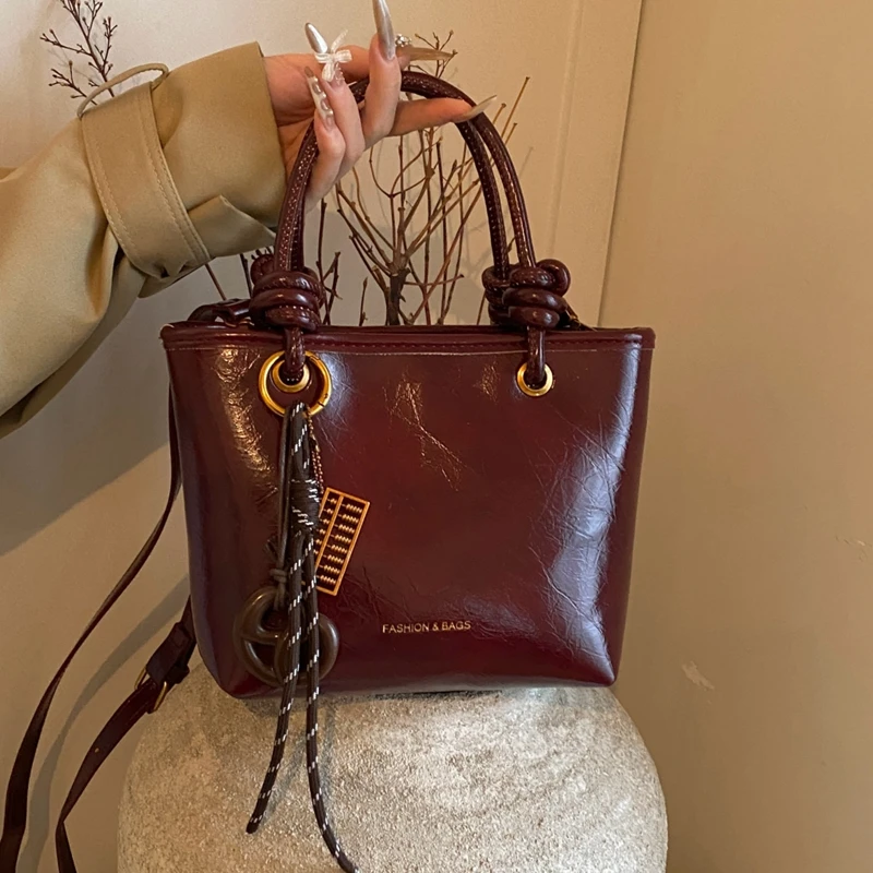 

Маленькая кожаная винтажная сумочка для женщин 2025, ретро-сумка через плечо + сумка-ведро