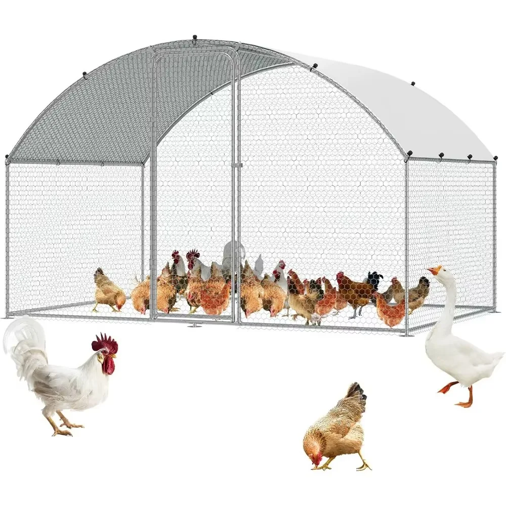 9.8x6.5x6.5ft Metal Chicken Coop with Run Walkin Poultry Cage with Waterproof Cover Hen House