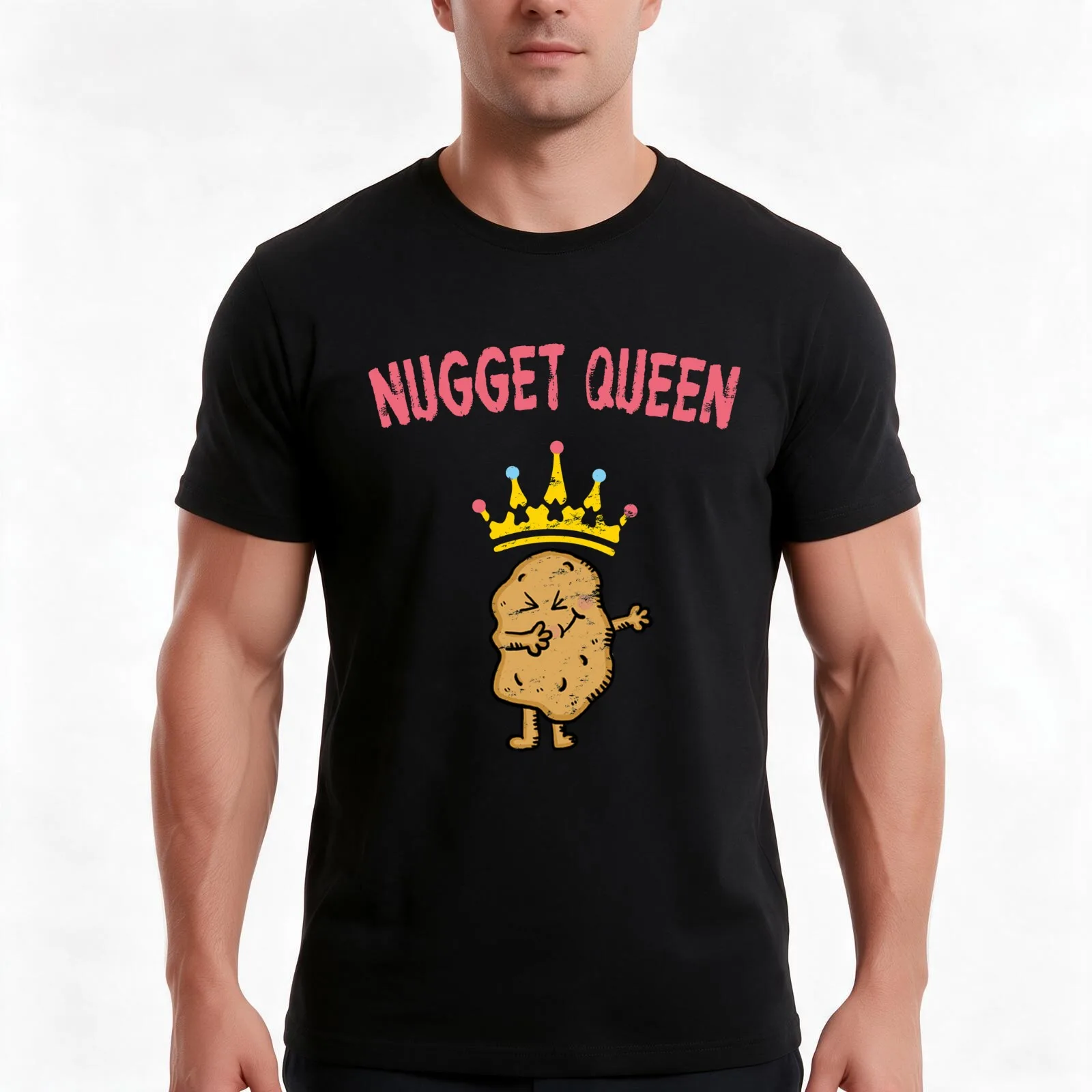Chicken Nuggets Queen T-Shirt, Summer Casual Cotton Tee, Oversized Streetwear Tops, Vintage Graphic Print, Unisex Men Women
