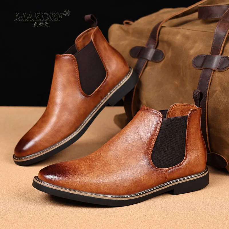 2026 Winter Men's Chelsea Leather Boots Waterproof Non Slip Comfortable Soft Classic Casual Fashion Boots for Men Dress Shoes