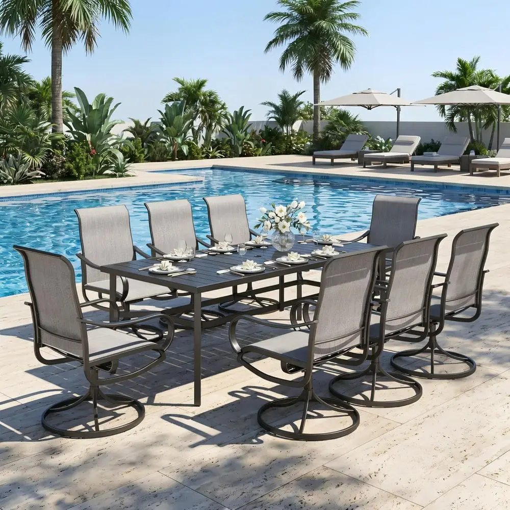 

Patio Table and Chairs Set, Outdoor Dining Set or 8 Persons, 9 Piece Patio urniture Dining Set or Deck Yard Garden Poolside