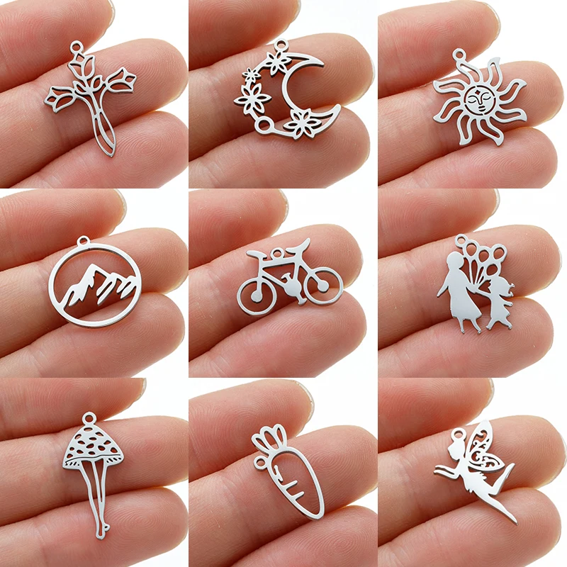 5pc/lot Vintage Metal Moon Sun Pendants Earrings Bracelet Accessories Bicycle Fairy Cross DIY Charms For Jewelry Carfts Making