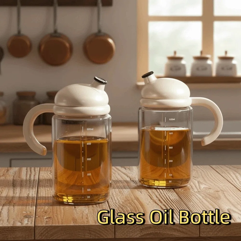 

Automatic Opening Closing Glass Oil Bottle Heat-resistant with Scale Olive Oil Dispenser Leak Proof Anti-slip