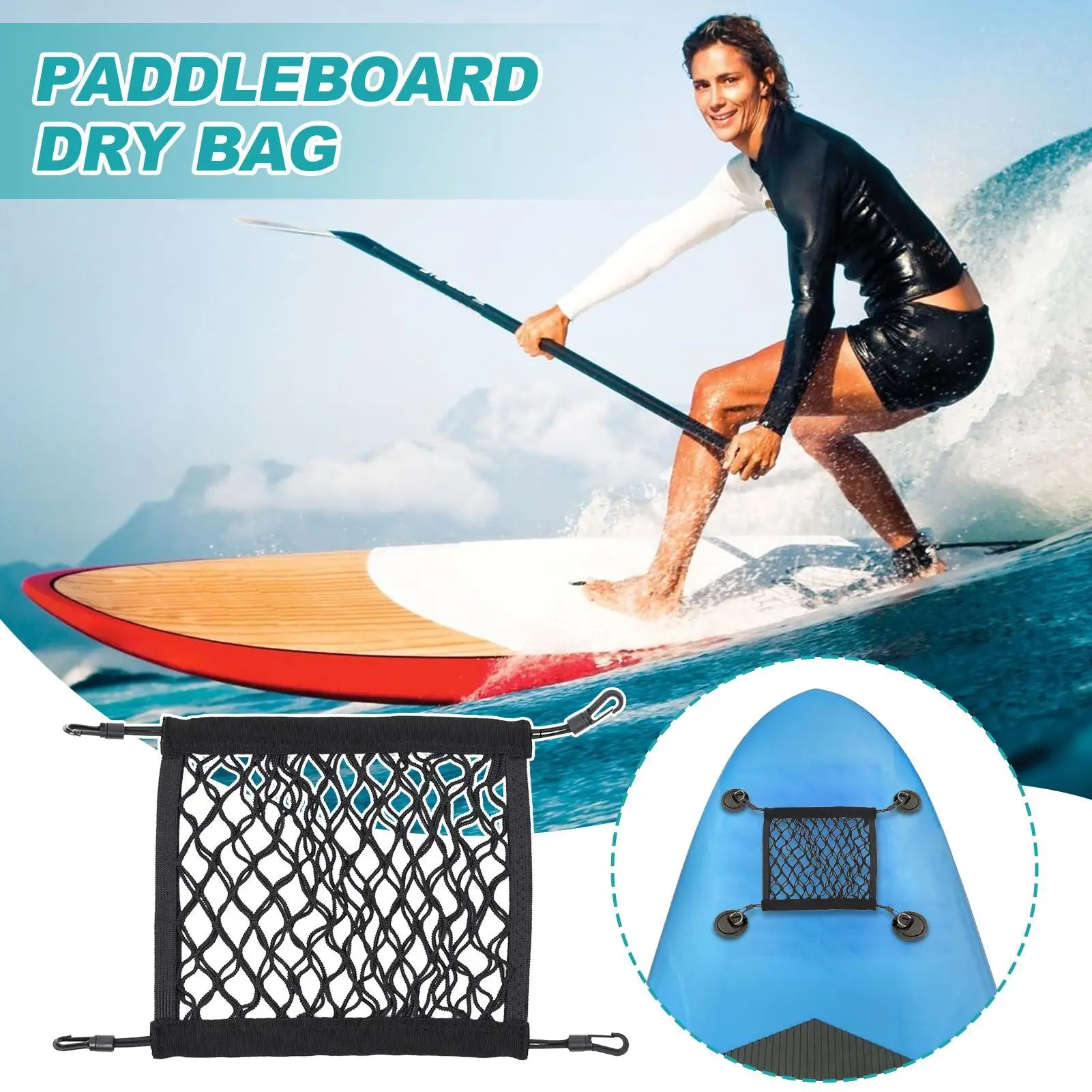 Kayak Deck Bag Heavy-Duty Elastic Mesh Carrier Pouch Surfboard Bag For Water Sports River Beach Camping Hiking Travel Fishing