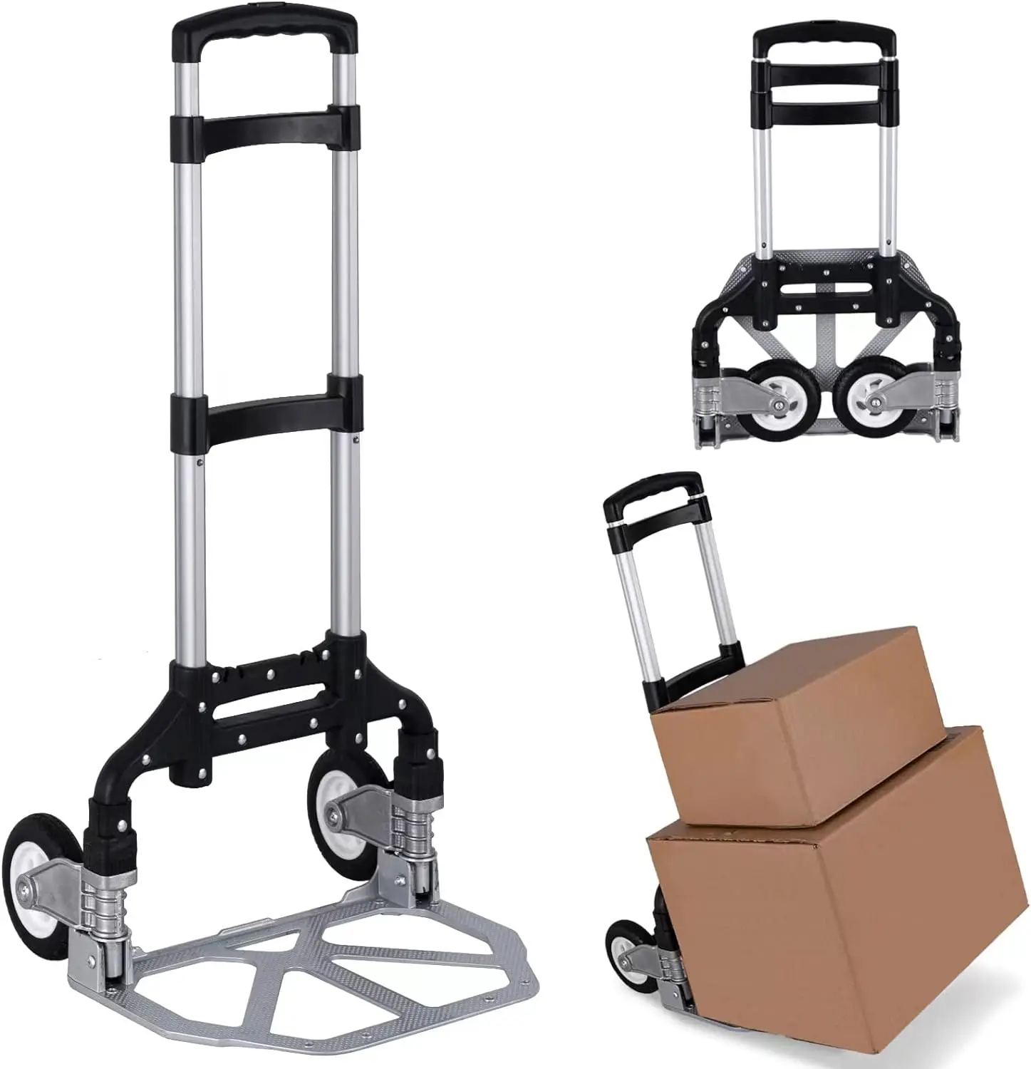 

Trolley Cart Black MAX Load 180 lbs, with Black Bungee Cord, Telescoping Handle,Solid Aluminium Wheel suspensions