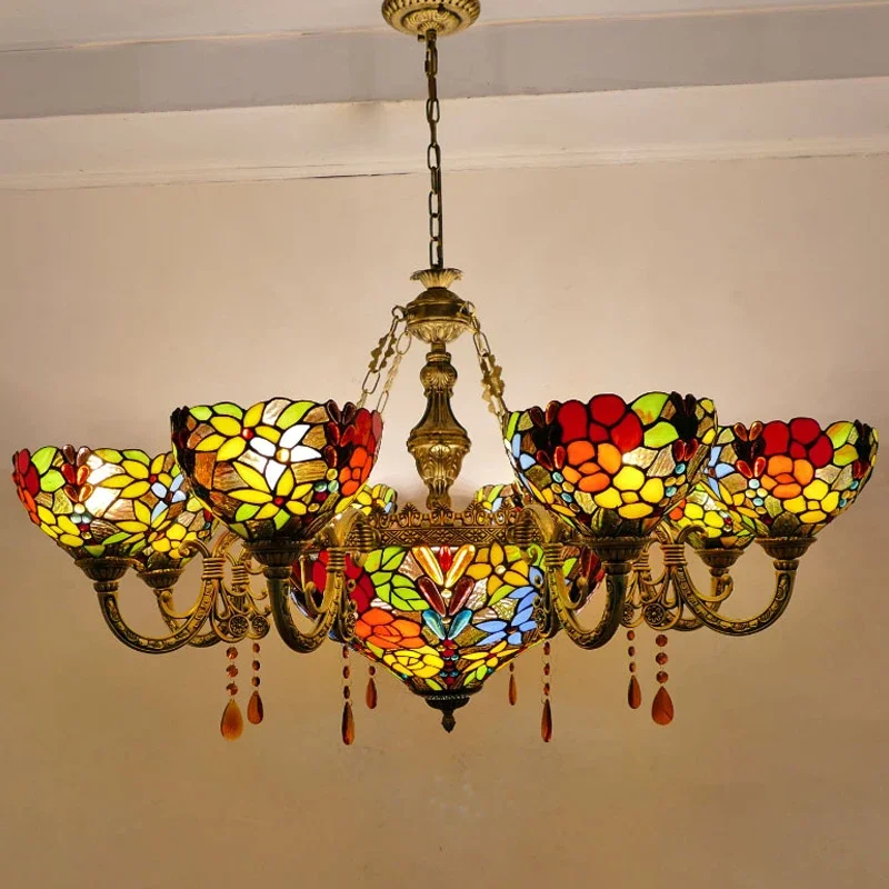 

TEMAR Tiffany European Living Room PendantLamp Vintage Creative Color Glass restaurant Bedroom Hotel Chandelier