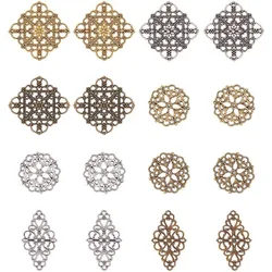 40pcs Filigree Connectors 3 Color Rhombus Flower Charms Hollow Pendants Metal Filigree Embellishments for DIY Hairpin