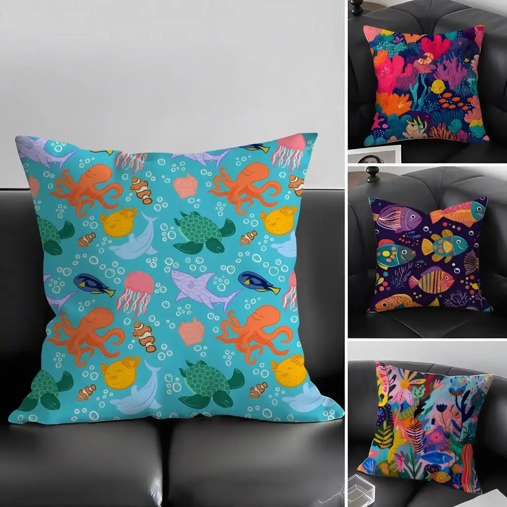 Marine Life Fashion Cushion Cover Pillowcase Ultra Soft Skin Friendly Fabric Cloud Like Comfort & Concealed Zipper