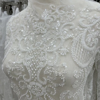 Lüks Sequins boncuk nakış dantel kumaş özel özelleştirilmiş düğün elbisesi dantel kumaş elbise tasarımı için uygun