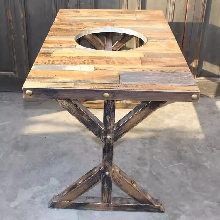 ！@Leisure Minimalist Solid Wood Durable Hot Pot Restaurant Catering Table and Chairs Booth Sofa Combination with Metal Frame