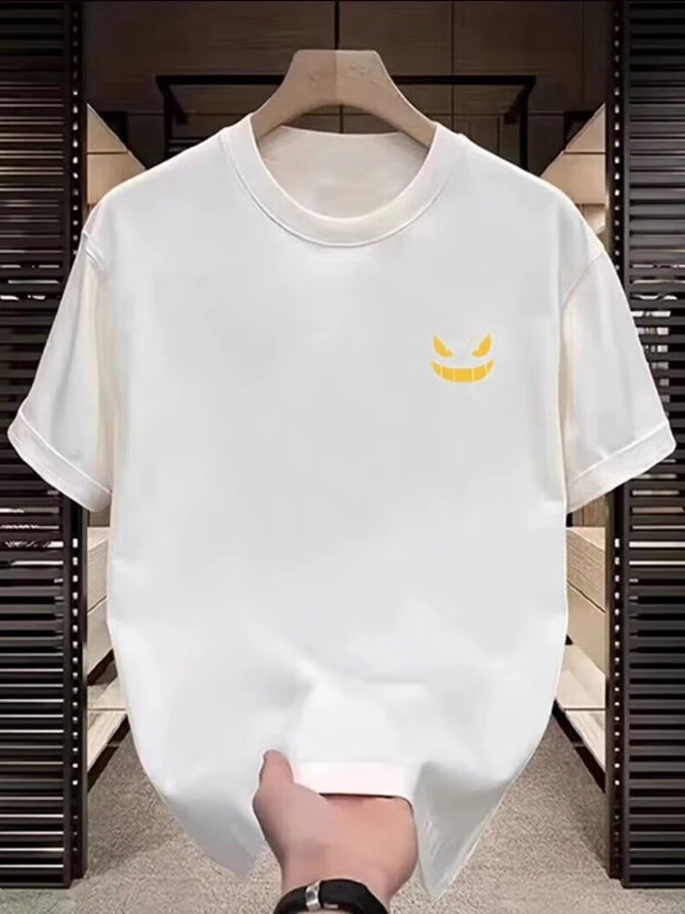 

New summer style loose couple wear cotton short-sleeved T-shirt with smiling mens and womens T-shirt