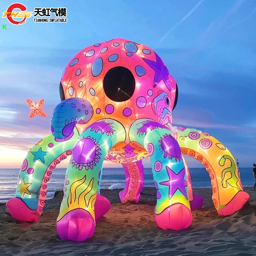 Cabina de pulpo inflable con impresión elegante colorida, envío rápido, con iluminación LED, fondo de tienda de escenario para tentáculos inflables