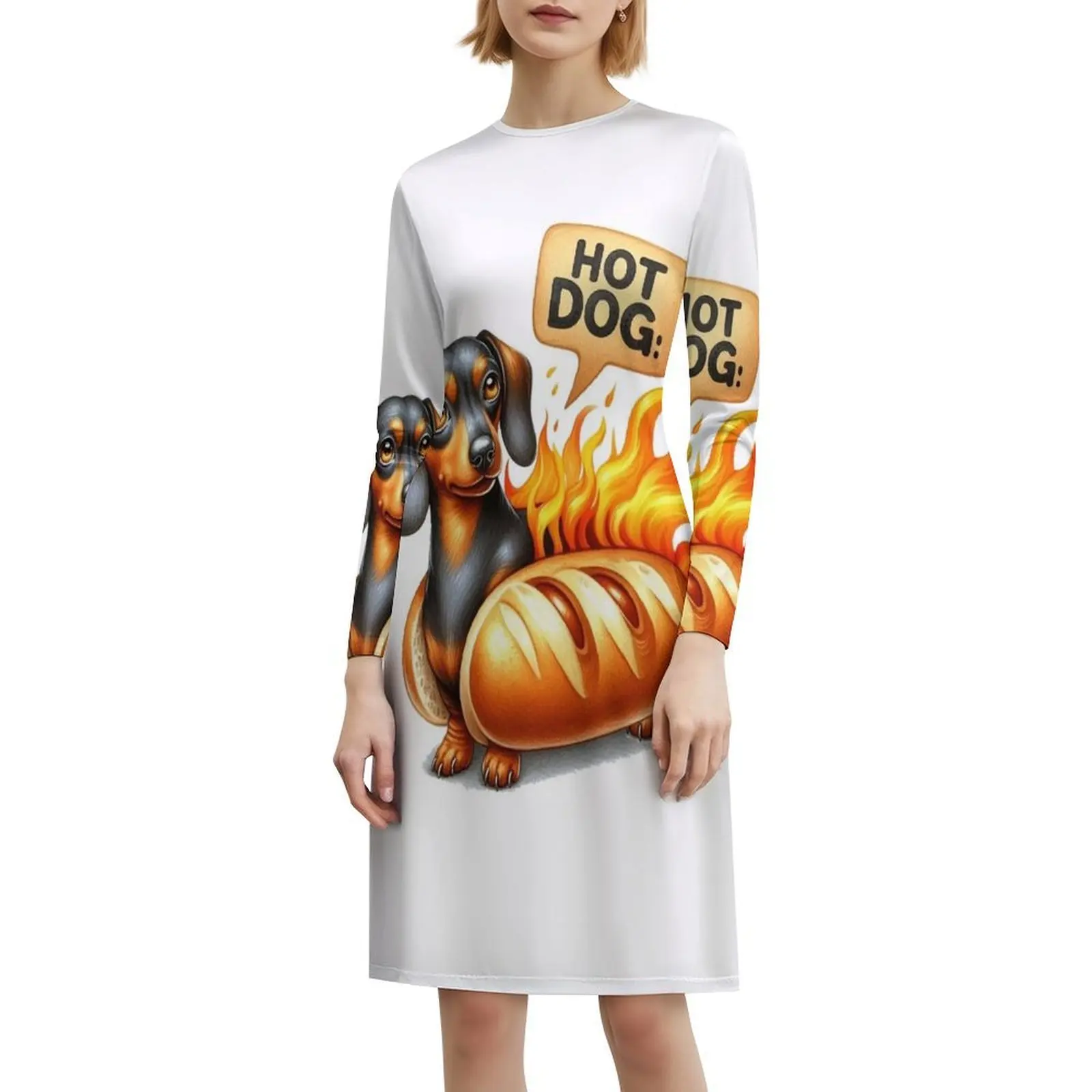 فستان هوت دوج على الطراز الكوري للنساء فستان كاجوال أنيق للحفلات أو الارتداء اليومي هوت دوج هوت دوج داشوند هوت دوج هوت دوج هوت