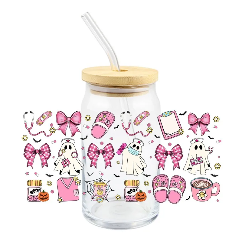 3D Halloween Catoon UV DTF Wraps Cup 16oz Spooky Theme Transfer Sticker Hot Sale Durable Waterproof Decals Fashion Design