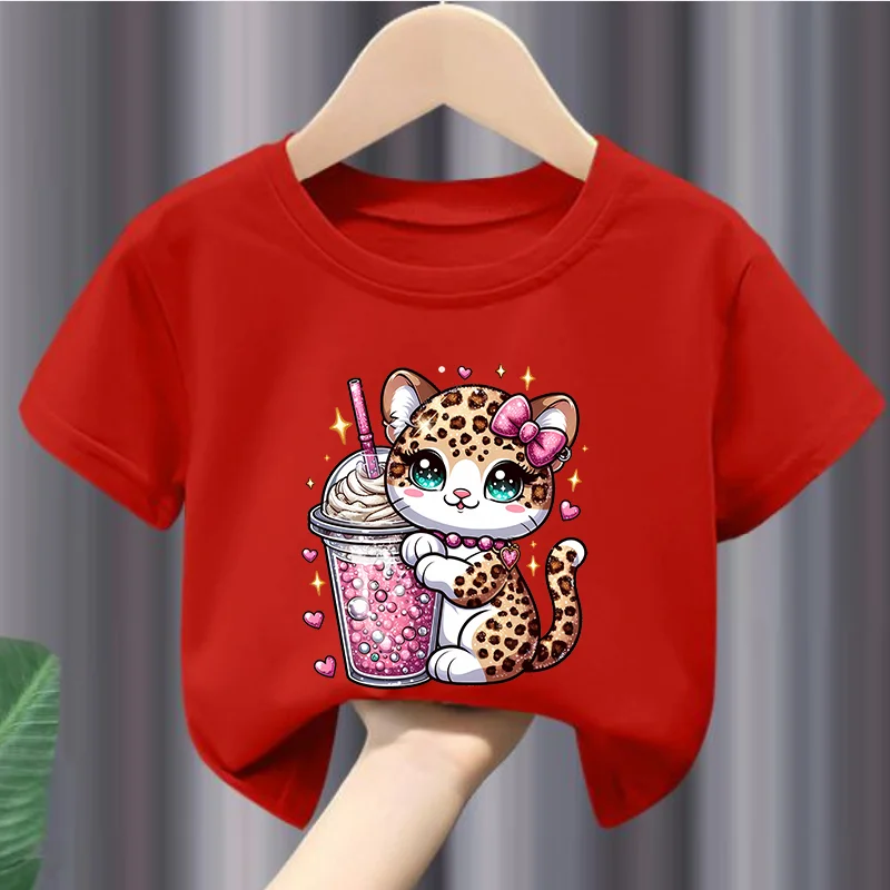 Children's Leopard Print Animal Print  Short Sleeve T-shirt Modal Fabric Boys and Girls Summer New Style Round Collar Boys