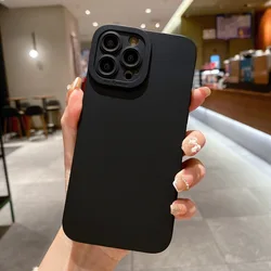 high-end Black Shockproof Silicone TPU Phone Case For Iphone15 14 13 12 Pro 11 Pro Max X Xs XR SE Men Protect Lens Cover