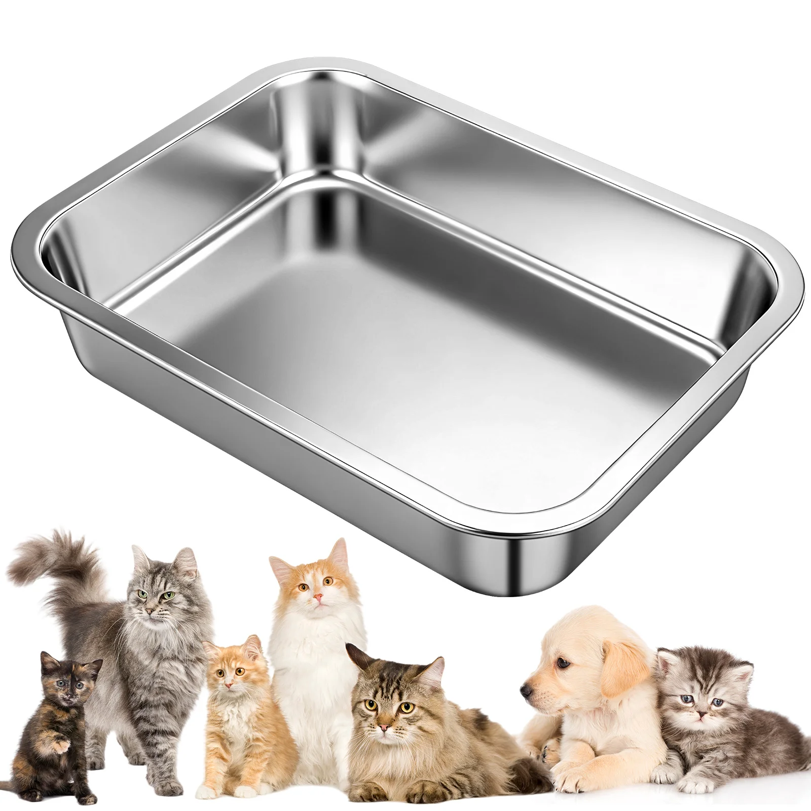 

Stainless Steel Cat Box Large Capacity Metal Litter Tray For Household Pet Toilet Durable Kitten Litter Box Open Type