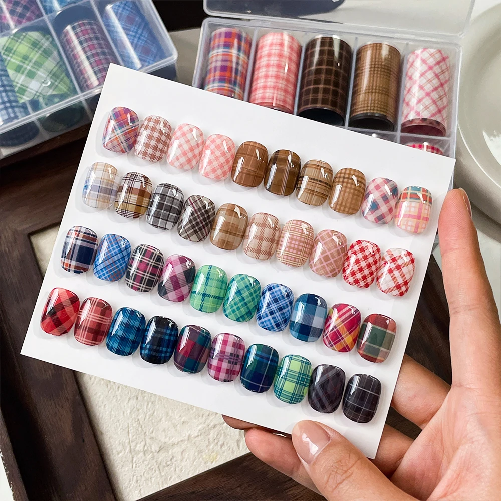 Kaniu 10 ロール芸術的な格子縞ネイル転写箔甘いボヘミアンネイルステッカーメタリックデカールマニキュアデザインファッションネイルアート